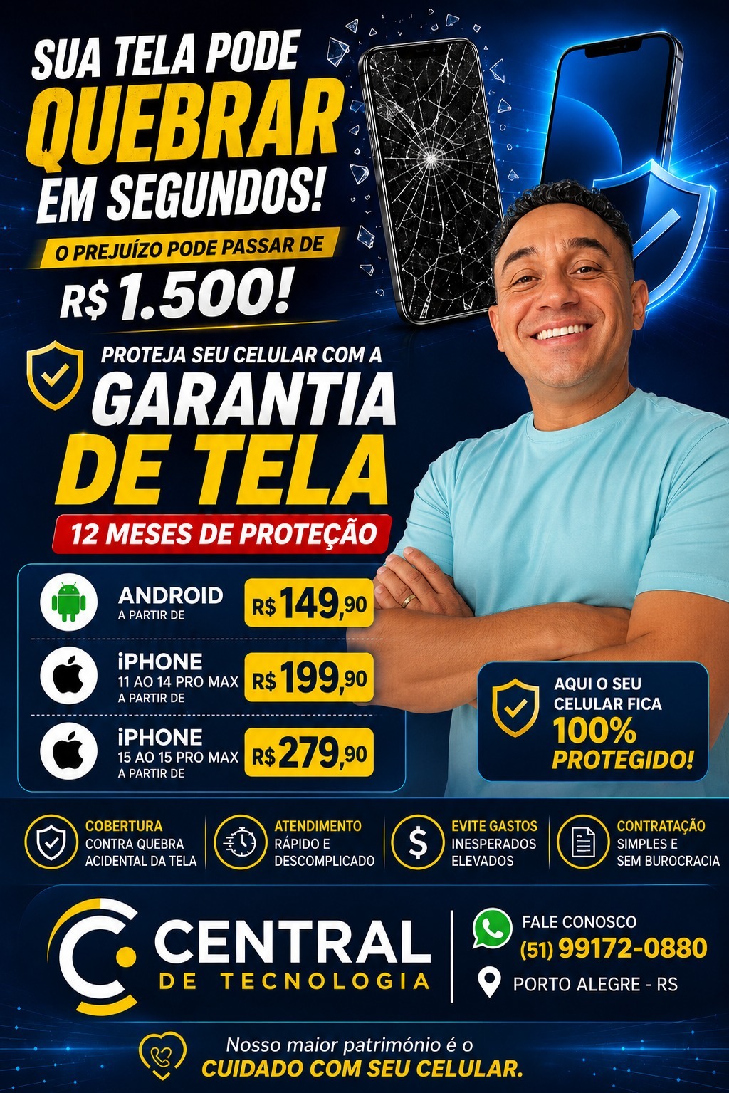 Garantia de tela Central de Tecnologia